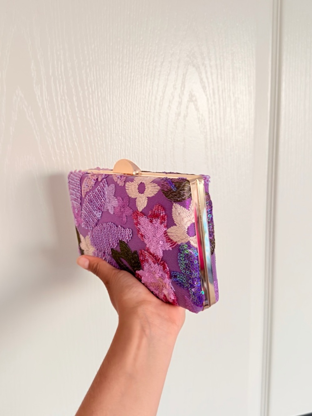 ASOS Purple Embroidered Sequin Floral Clutch - Picture 3 of 5